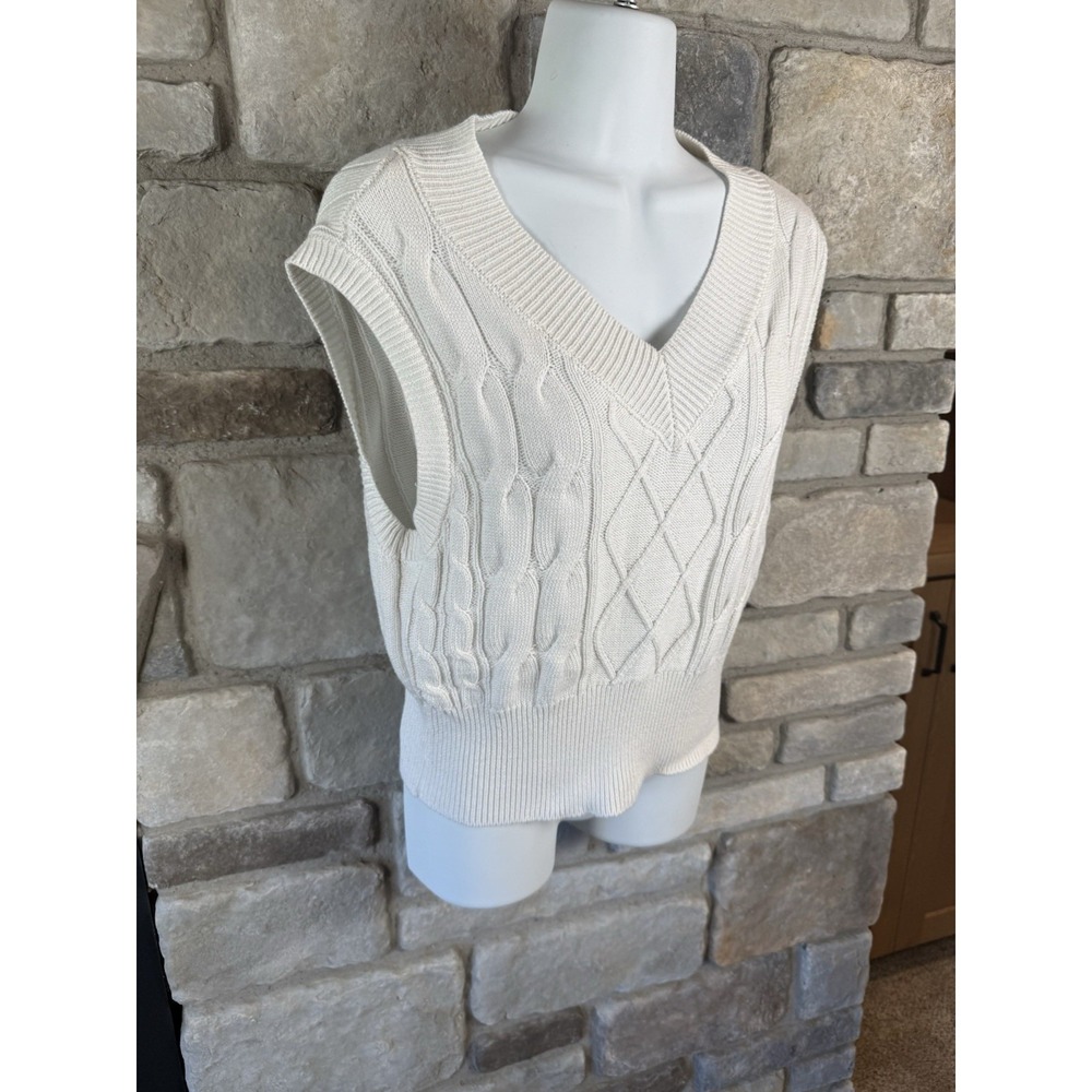 Jessica Simpson Women's Sweater XS White Sanctuary Cable Knit V Neck Pullover